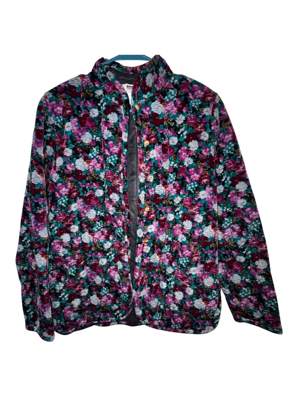 Women's Floral Teddy Jacket -Seashell buttons - 70s/80s Vintage